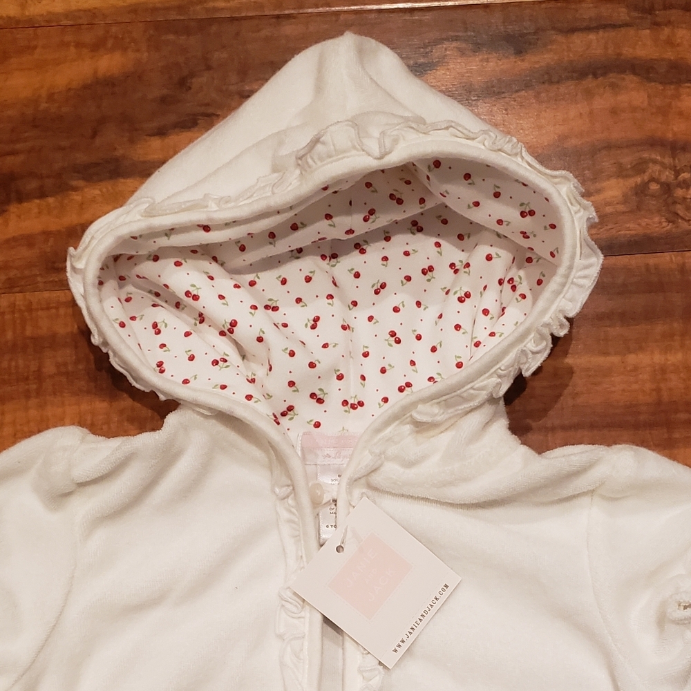 Janie and Jack NWT 6-12 months cherry ruffle swimsuit, coverup, shoes and socks - Picture 9 of 16